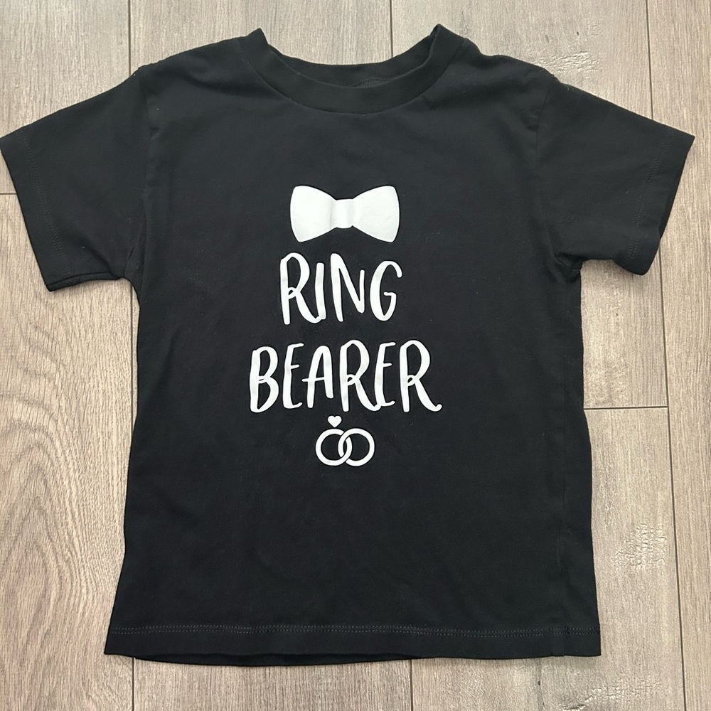 Black 5T graphic tee with text "RING BEARER"